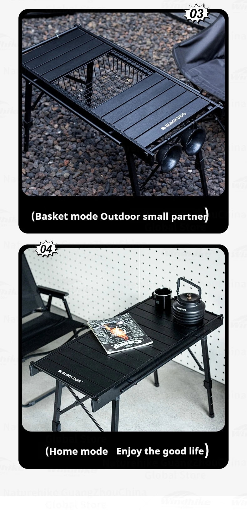 Naturehike Blackdog  Folding Aluminum Adjustable BBQ Table Lightweight Portable Outdoor