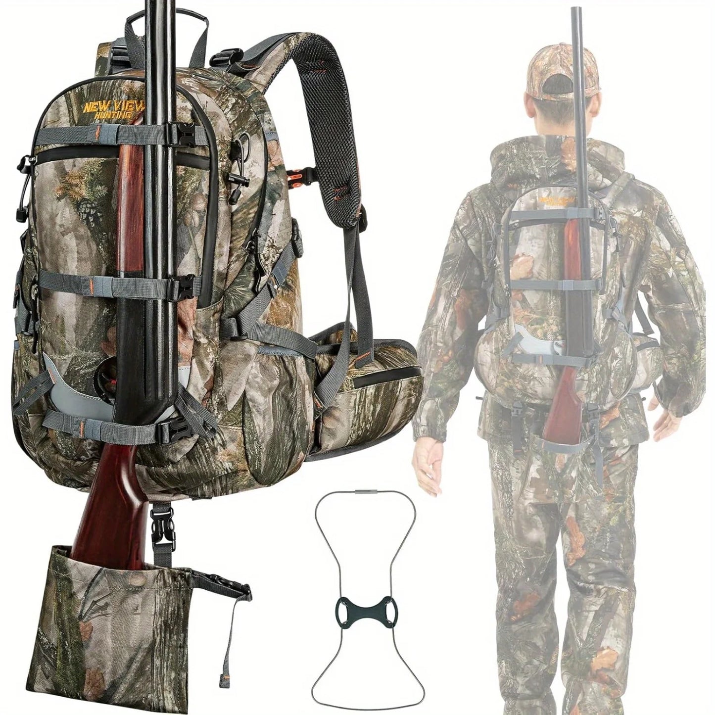 NEW VIEW 35L Hunting Backpacks for Men, Camo Hunting Backpack with Bow & Rifle Holder, Saddle Hunting Backpack for Deer, Elk