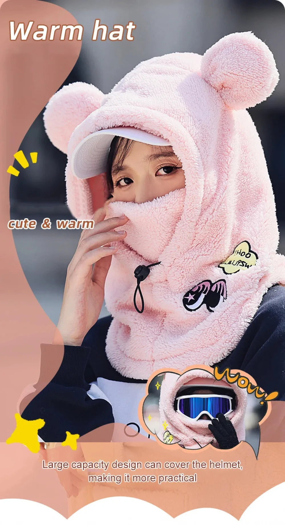 Animal Ear Ski Helmet Cover Bear Cat Ear Skiing Warmer Comfortable Soft Fleece Winter Warm Skiing Head Warmer Ski Accessories