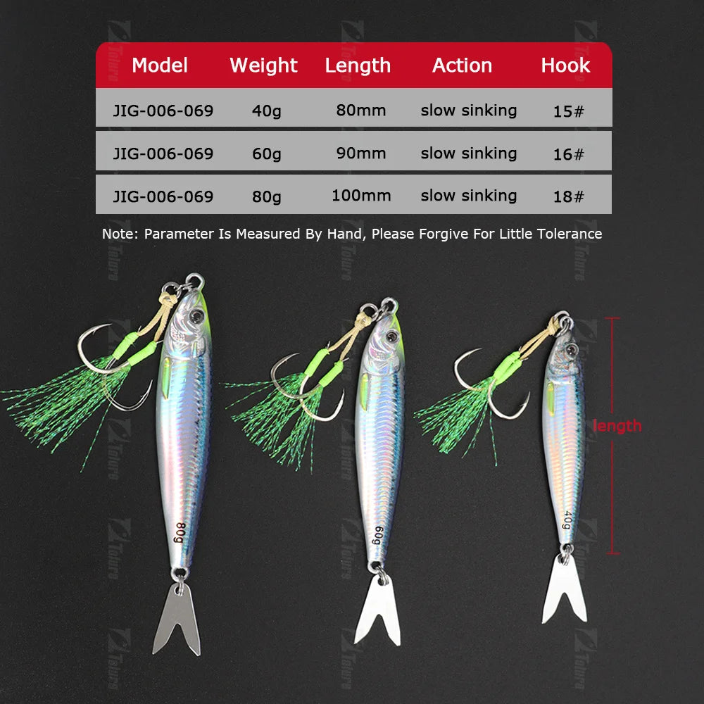 TOLU  Metal Jig Lure 20g 30g 40g 60g 80g