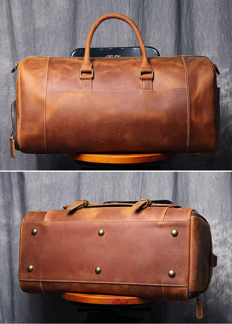 MUNUKI Vintage Crazy Horse Genuine Leather Travel bag