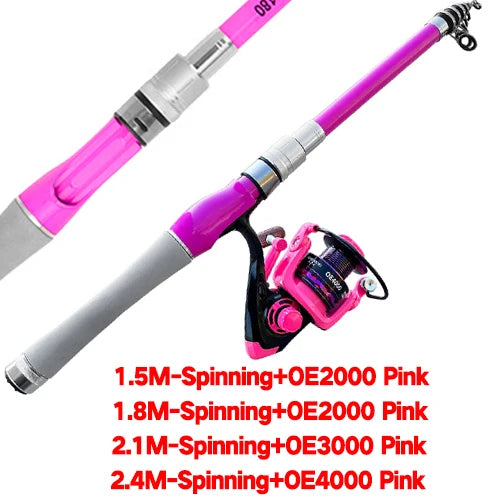 Telescopic pink rod and Reel combo 1.5-2.4 Yumoshi Traveller