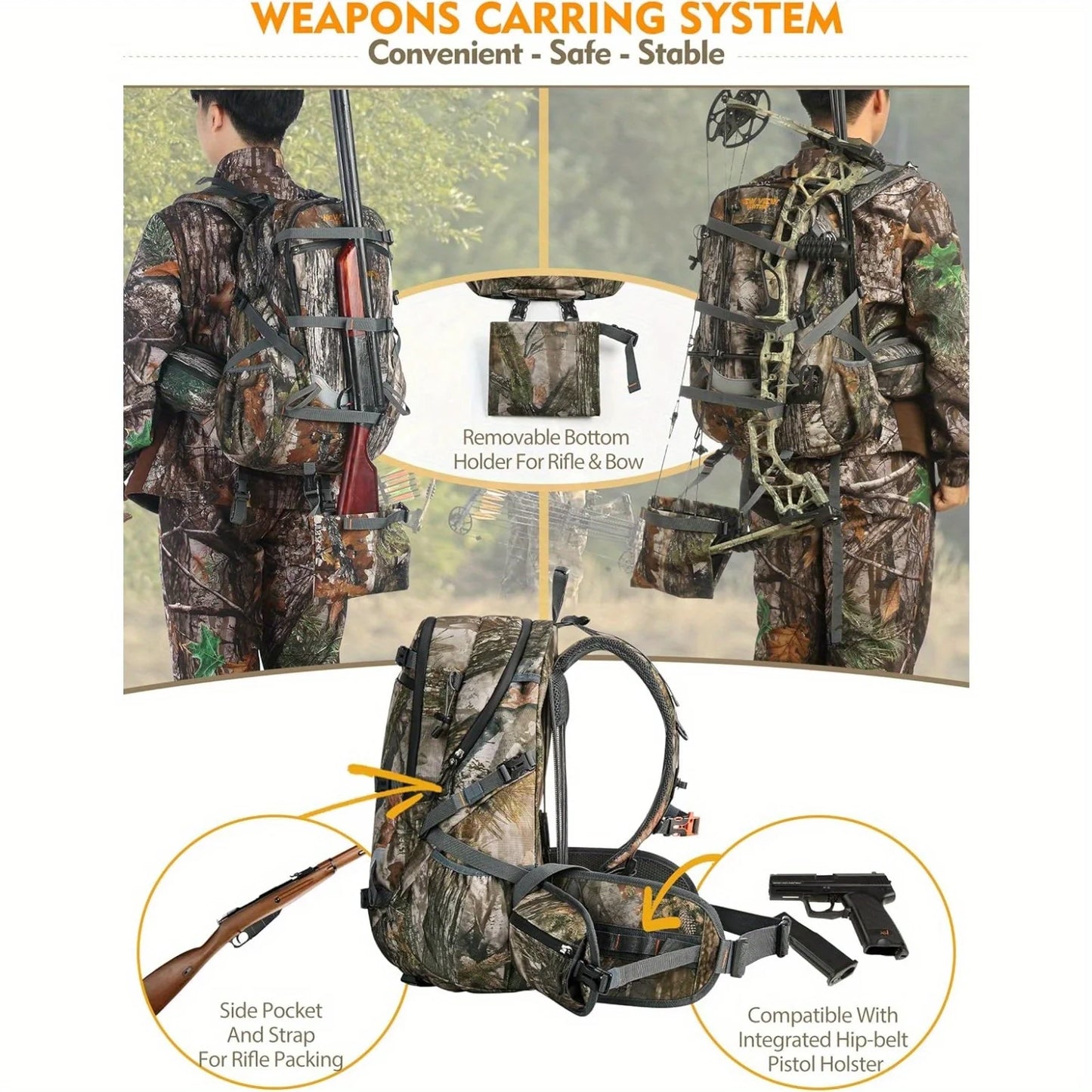 NEW VIEW 35L Hunting Backpacks for Men, Camo Hunting Backpack with Bow & Rifle Holder, Saddle Hunting Backpack for Deer, Elk