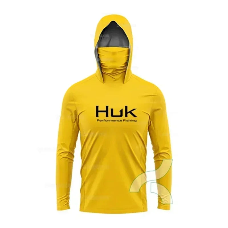 HUK Long Sleeve Anti-UV Fishing Hooded Shirts With Face Mask UPF 50+