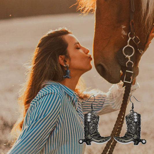 Western Cowgirl Boots Stainless Steel Hook Earrings