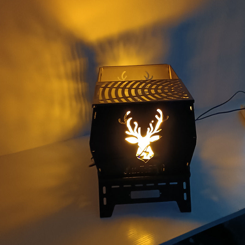 Burning Fire Table Black Plastic Spraying Movable Cold Rolled Plate Carbon Steel Deer Head Folding Stove Warm Pot Burning Pot