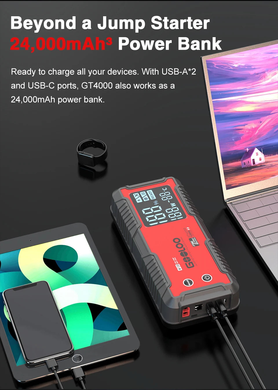 GOOLOO 12V Car Jump Starter 4000A Car Battery Starter 24000mAh Portable Power Bank Booster Auto Starting Device Emergency Start