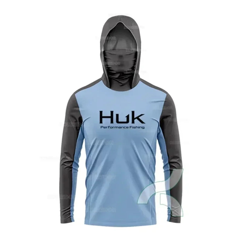 HUK Long Sleeve Anti-UV Fishing Hooded Shirts With Face Mask UPF 50+