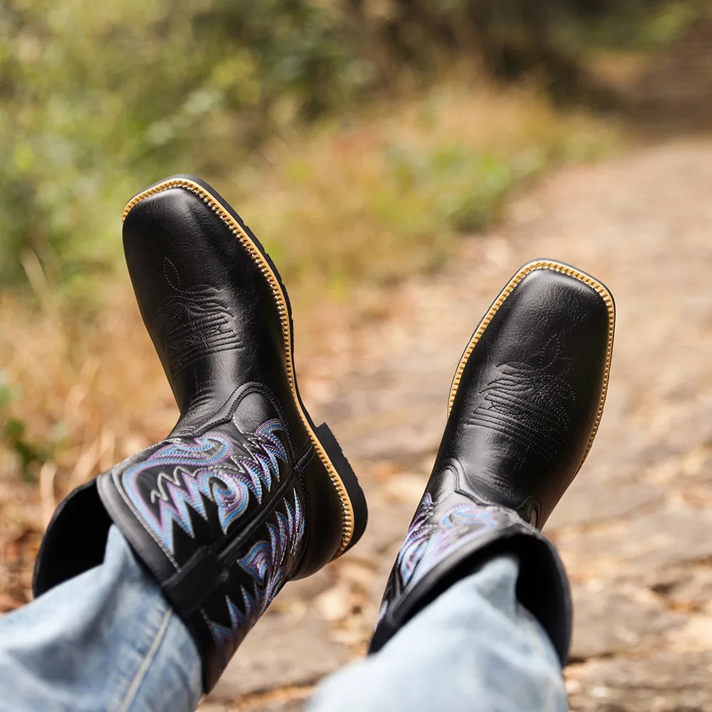 Men's Steel Toe Cowboy Boots: Western Square Toe Leather Work Boots With Hazard Protection For Construction And Farming