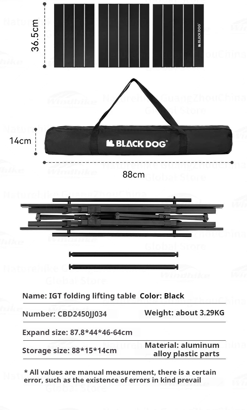 Naturehike Blackdog  Folding Aluminum Adjustable BBQ Table Lightweight Portable Outdoor