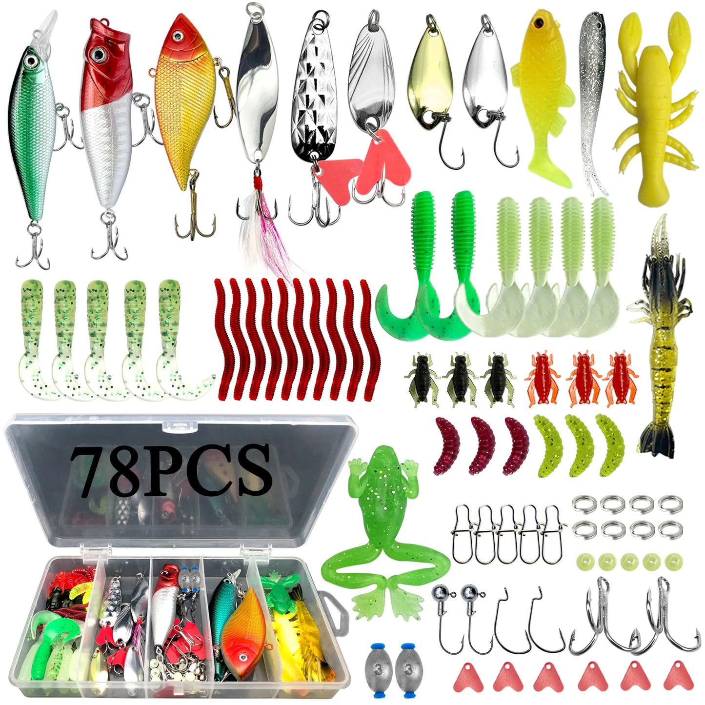 78/122/284pcs Multi-packs Top water/crank-baits/softpaltics + More