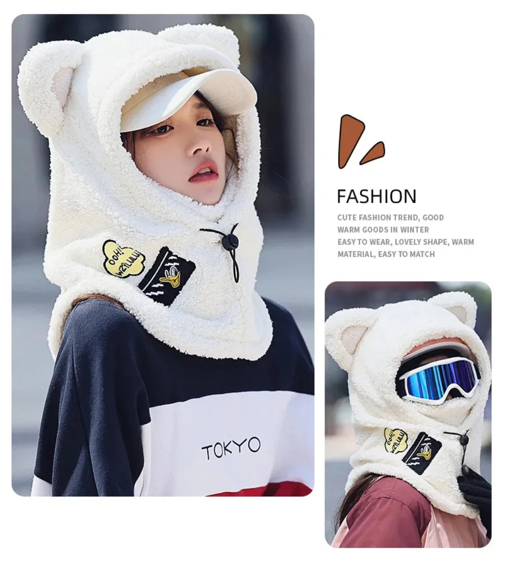 Animal Ear Ski Helmet Cover Bear Cat Ear Skiing Warmer Comfortable Soft Fleece Winter Warm Skiing Head Warmer Ski Accessories