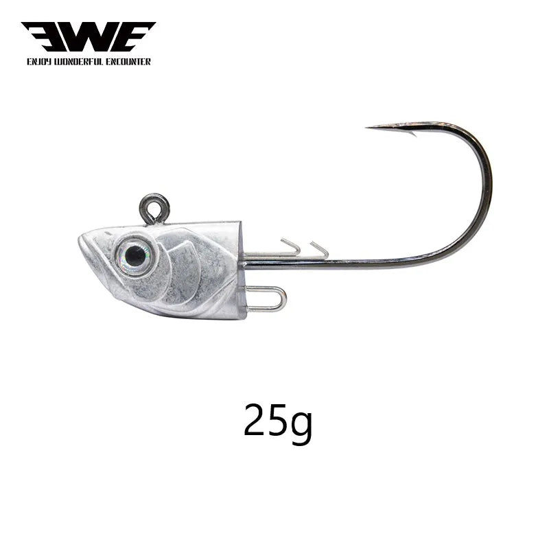 EWE &BKK 25/35/45g Jig 3pcs/pack Head Fishing Hooks &10g 4pcs/pack Soft Lure Combination Fish Heads