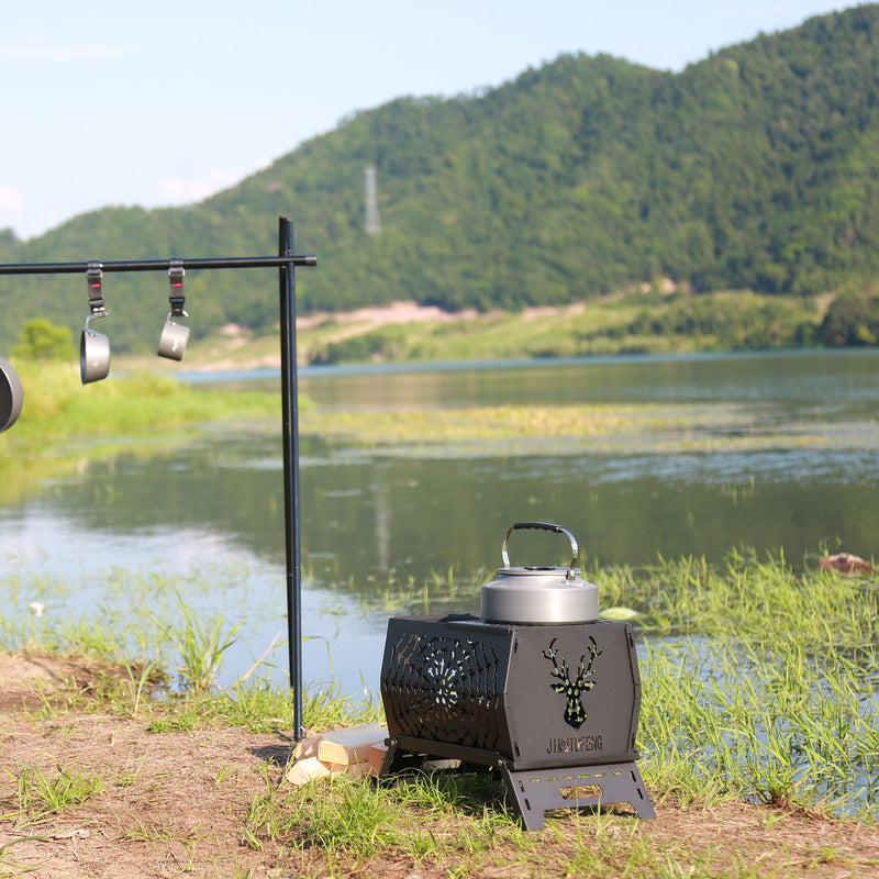 Burning Fire Table Black Plastic Spraying Movable Cold Rolled Plate Carbon Steel Deer Head Folding Stove Warm Pot Burning Pot