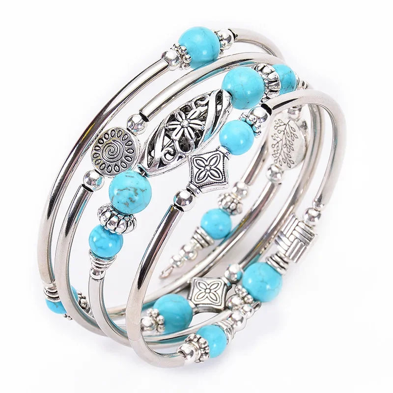 New Natural Turquoise/Tiger Pattern Wrapped Bracelet