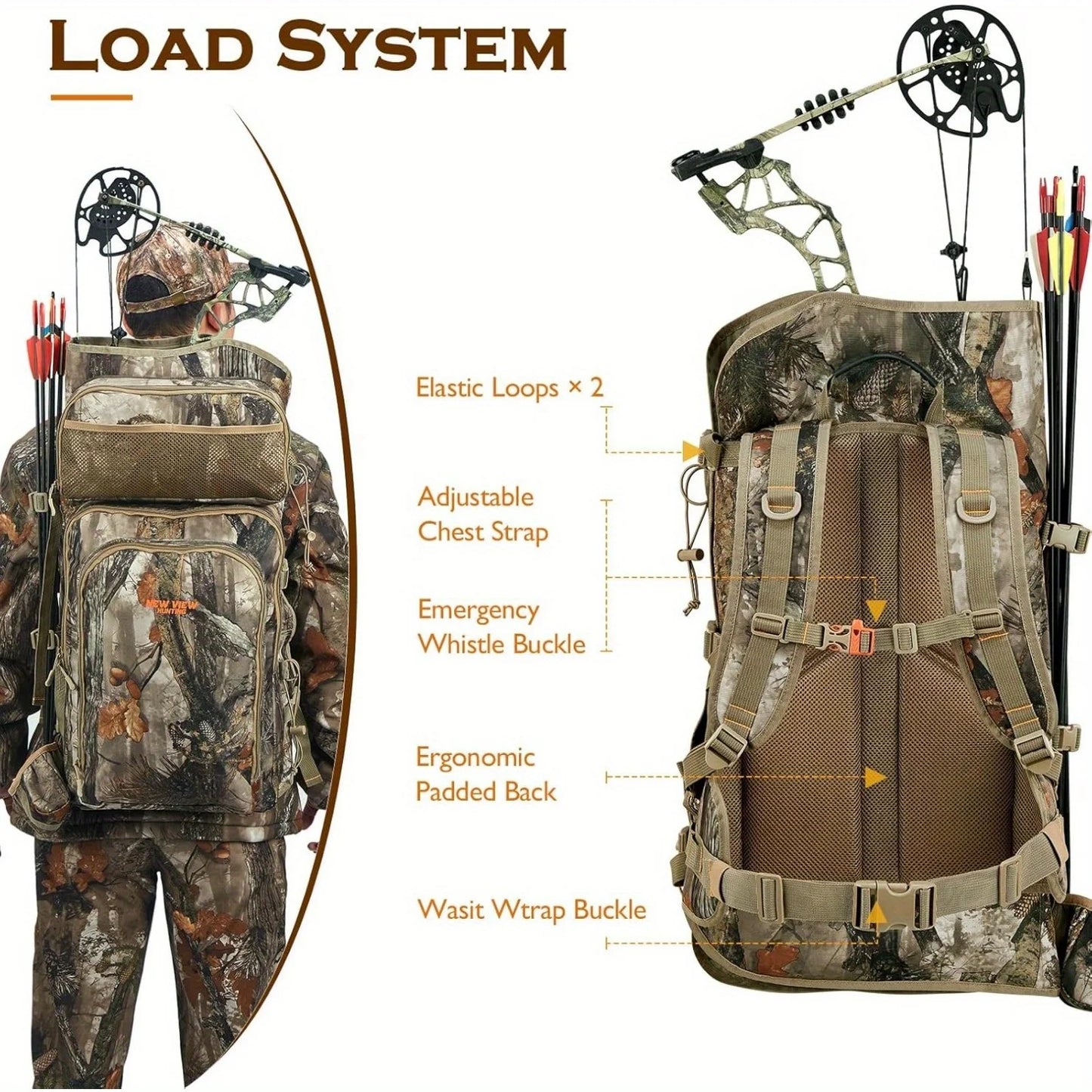 NEW VIEW Camo Bow Hunting Backpack for Men and Women, Saddle Hunting Back Pack with Bow Holder, Elk and Deer Hunting Bag