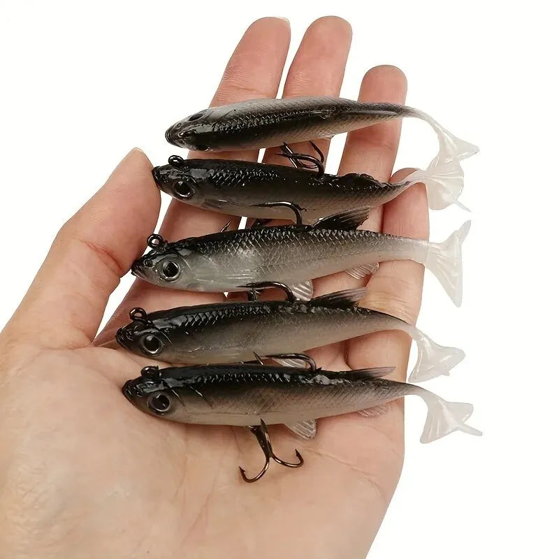 5Pcs Pre-Rigged Jig Head Paddle Tail Soft Plastics