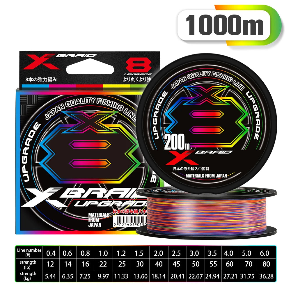 NEW Japan Original Xbraid Upgrade X8 Never Fade Multicolor Multifilament Line Fishing 1000M/500M/300M