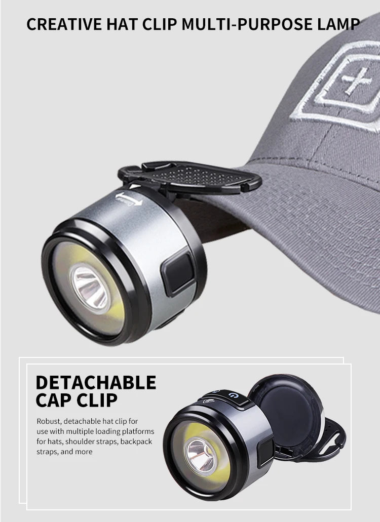 4 IN 1 Mini Multifunction XPG+COB Headlamp Rechargeable USB C Cap Clip With Strong Magnet Headlight For Outdoor Fishing Camping