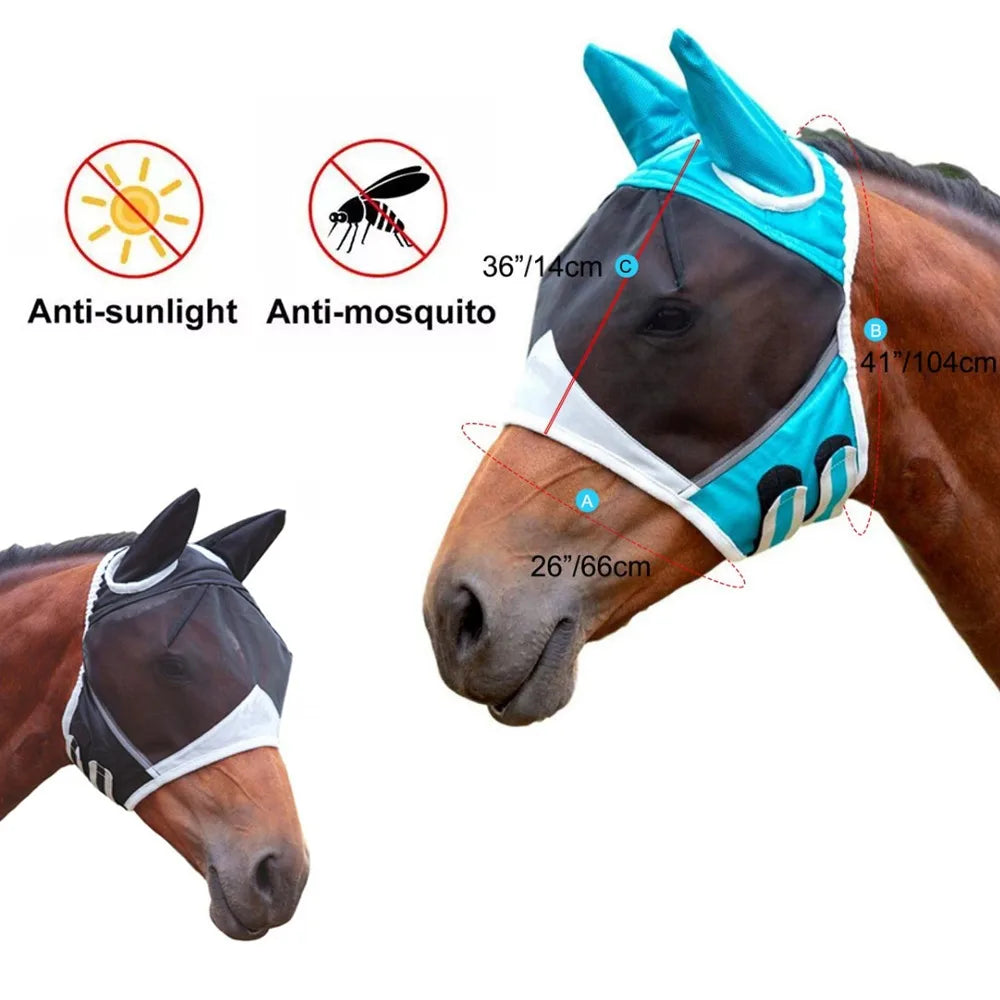 Anti-mosquito Fly Mask  Multi-size Breathable  Suitable for pony, cob and Full  Horses