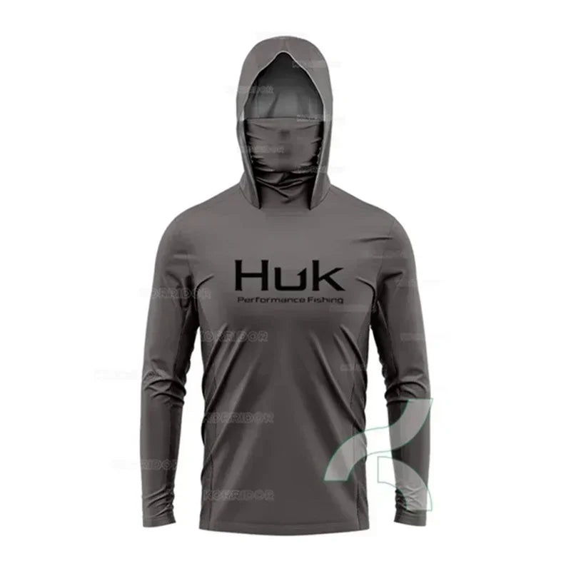 HUK Long Sleeve Anti-UV Fishing Hooded Shirts With Face Mask UPF 50+