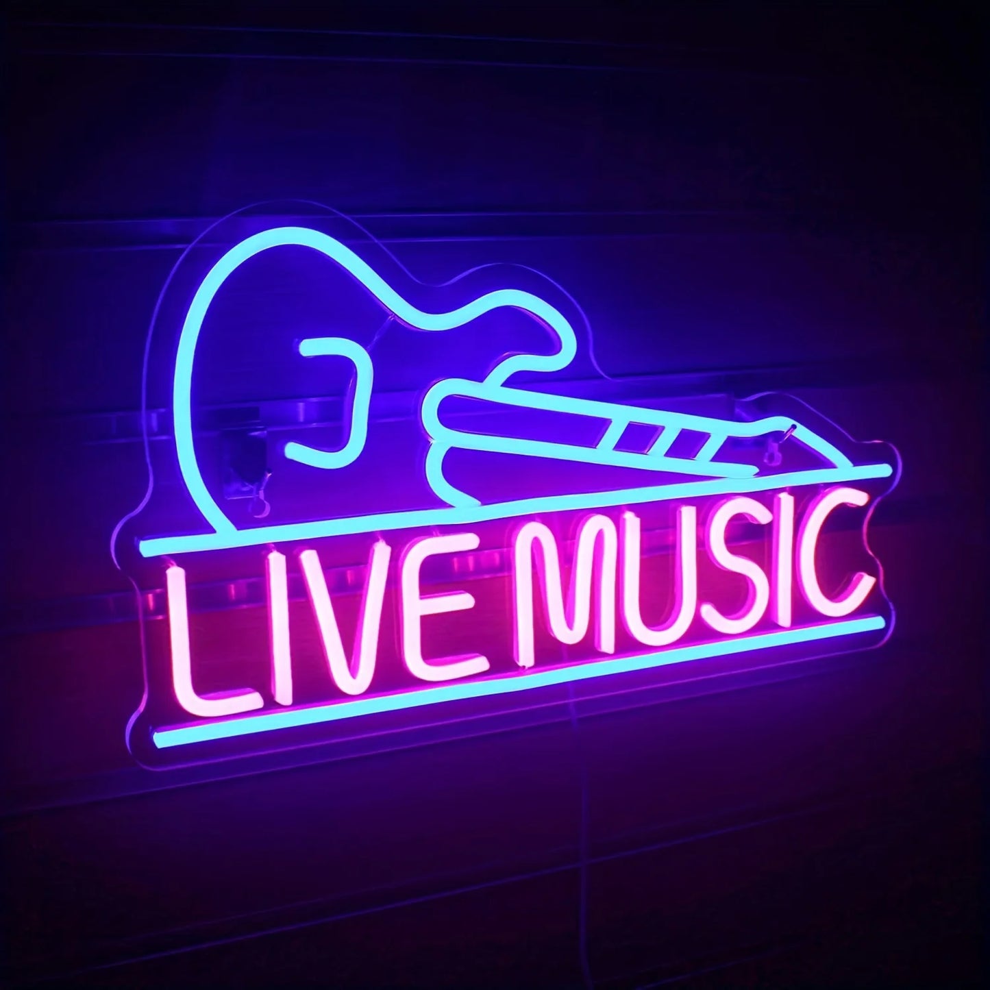 Guitar-Shaped Live Music Neon Sign