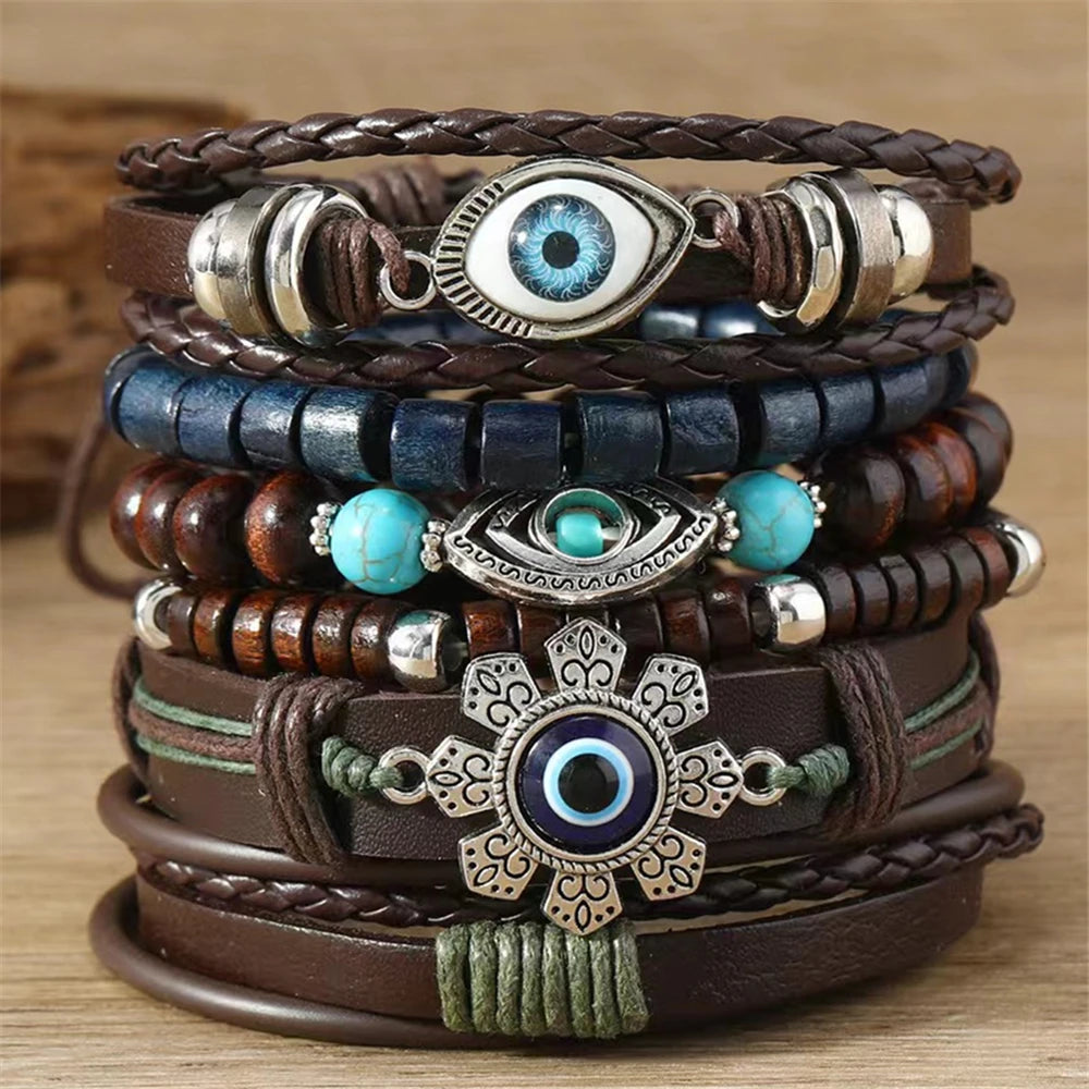 Feather Boho 5-6pc/set wood bead tree Charms bracelets