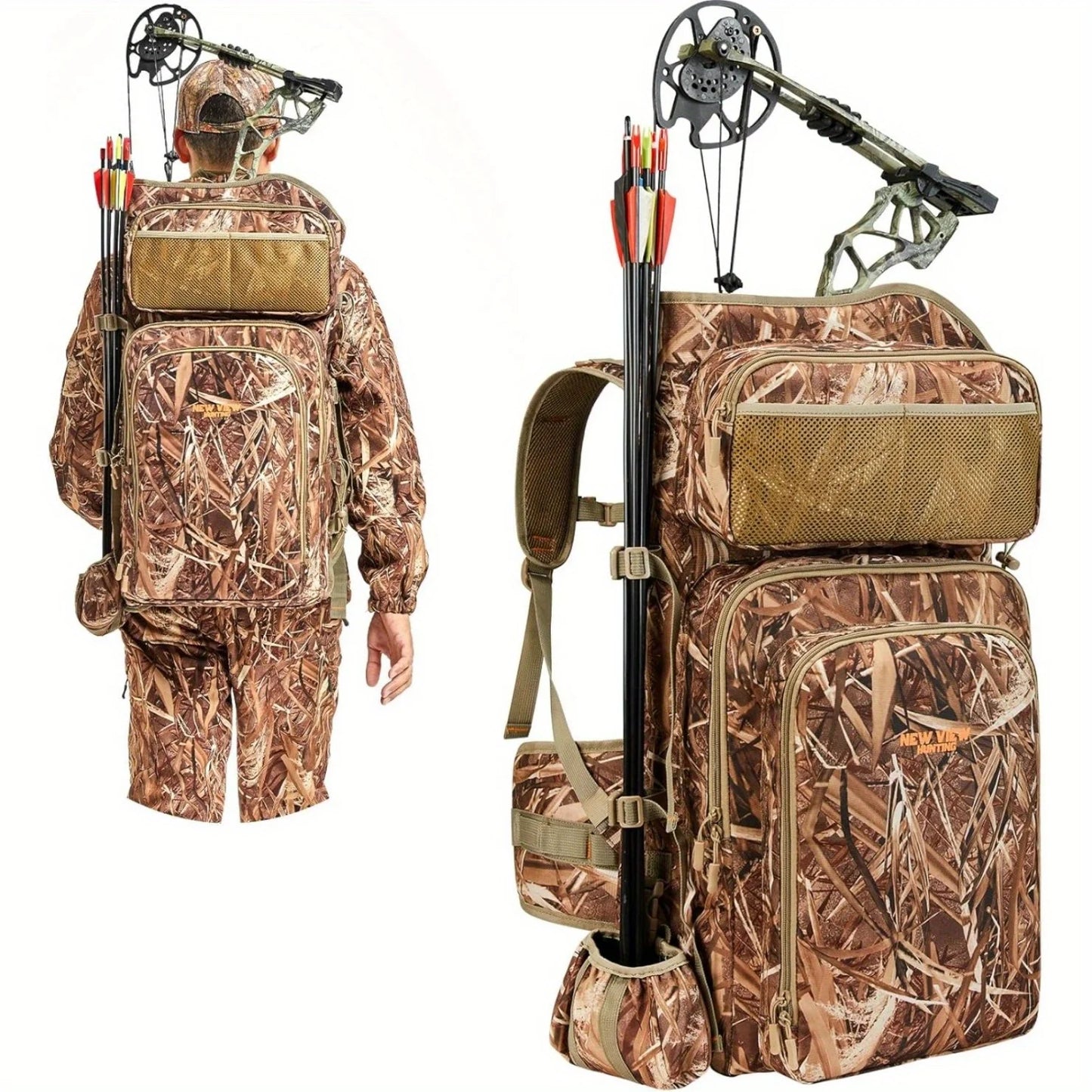 NEW VIEW Camo Bow Hunting Backpack for Men and Women, Saddle Hunting Back Pack with Bow Holder, Elk and Deer Hunting Bag