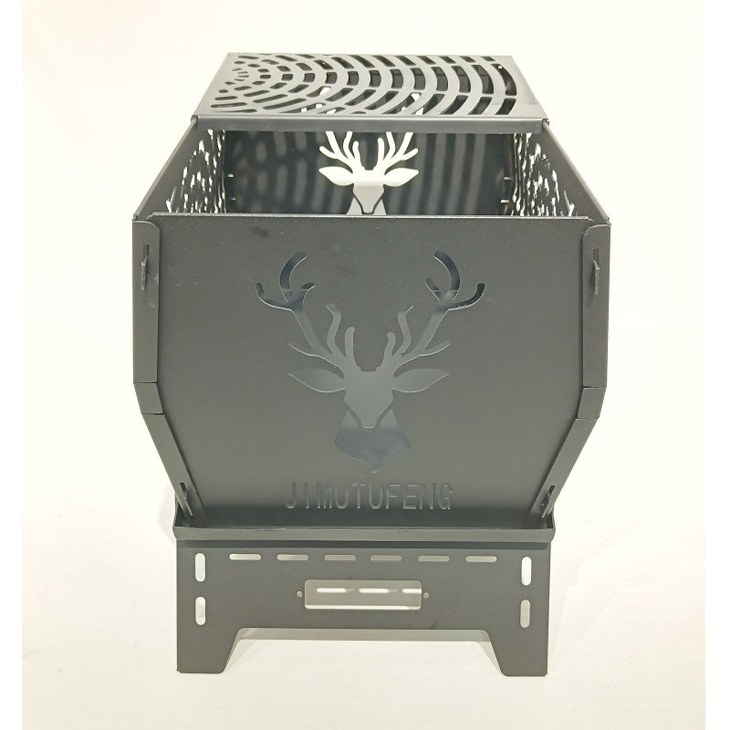 Burning Fire Table Black Plastic Spraying Movable Cold Rolled Plate Carbon Steel Deer Head Folding Stove Warm Pot Burning Pot