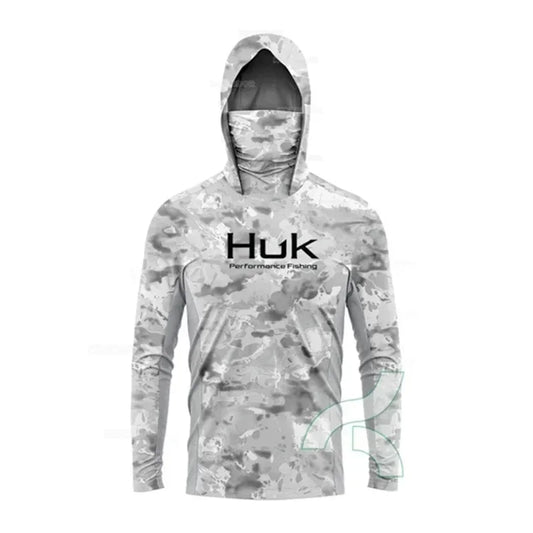 HUK Long Sleeve Anti-UV Fishing Hooded Shirts With Face Mask UPF 50+