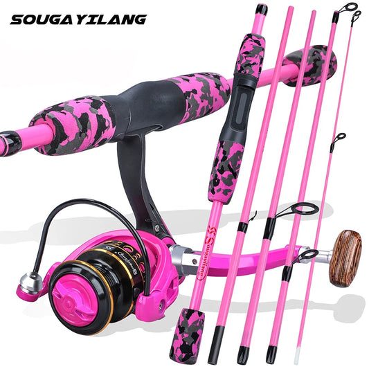 Sougayilang Portable 5 Sections Fishing Rod Combo Fishing Rod and 1000 -3000 Series Spinning Reel Set