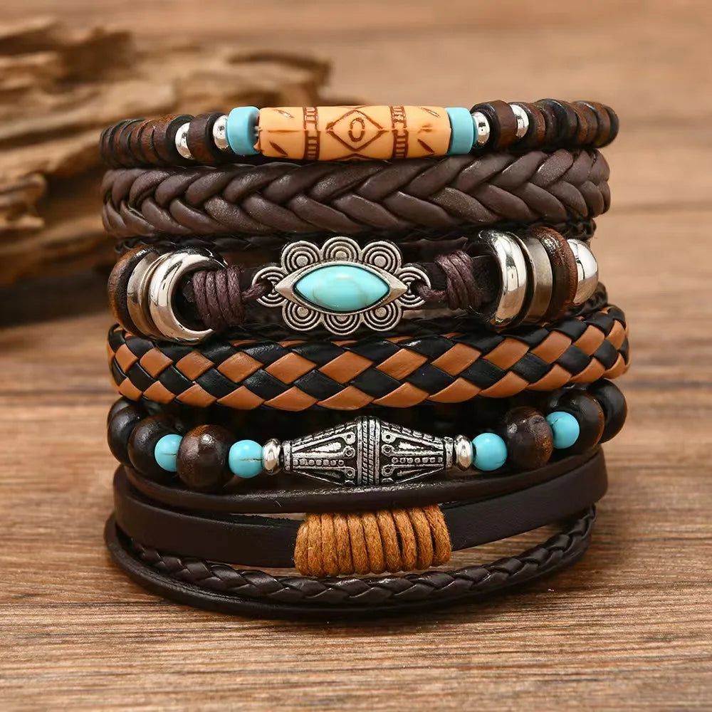 Feather Boho 5-6pc/set wood bead tree Charms bracelets