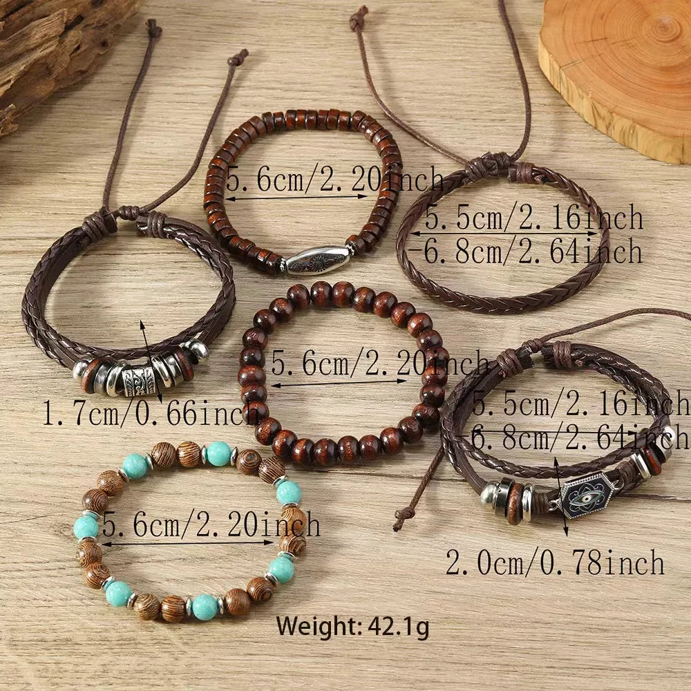 Feather Boho 5-6pc/set wood bead tree Charms bracelets