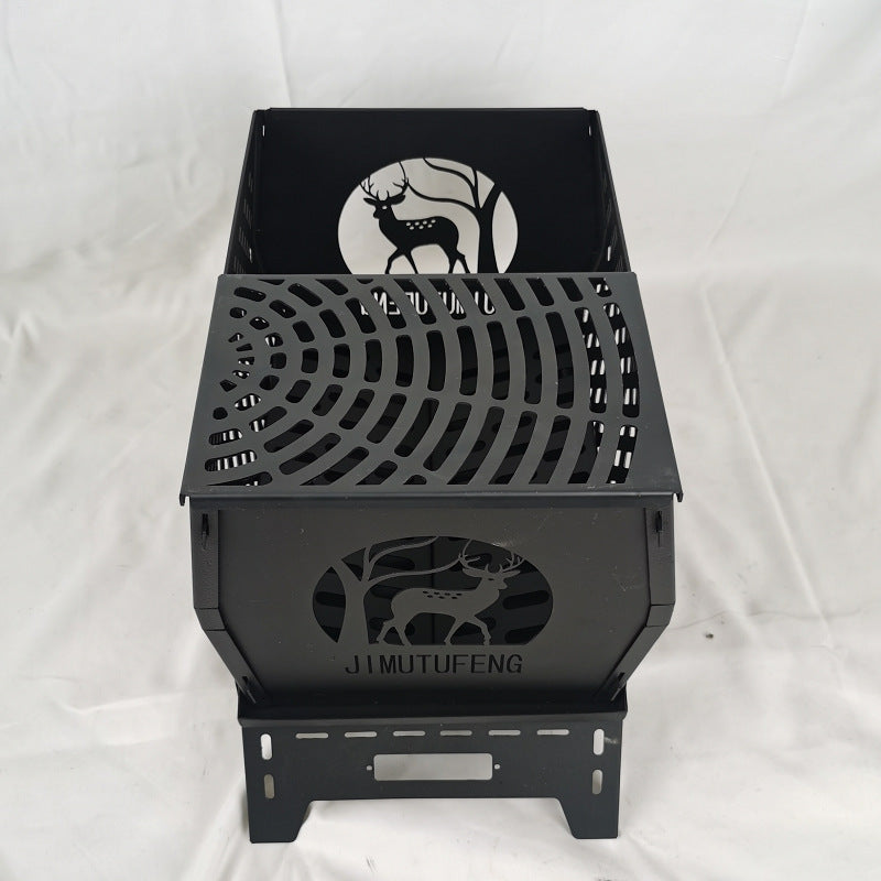 Burning Fire Table Black Plastic Spraying Movable Cold Rolled Plate Carbon Steel Deer Head Folding Stove Warm Pot Burning Pot