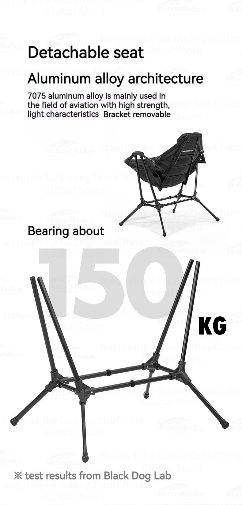 Naturehike BLACKDOG Rocking Chair Folding Portable Detachable Adjustable Outdoor Camping Travel Recliner Aluminum