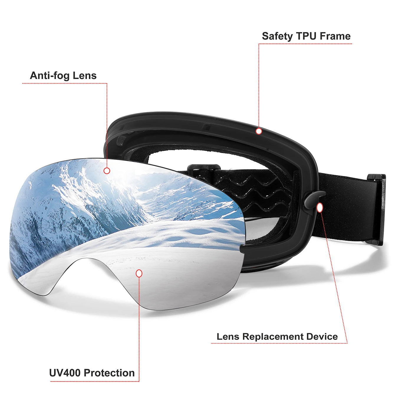 Men Women Outdoor Sports Ski goggles Anti-fog Snowboarding Snowmobile Glasses UV400 Charngeable Lens Teen Charistmas Cycling