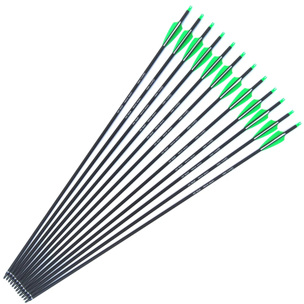 Archery Hunting Mixed Carbon Arrows 28/30/31inch Spine 500 Replaceable ArrowHead Bolts for Compound/Recurve Bow Hunting