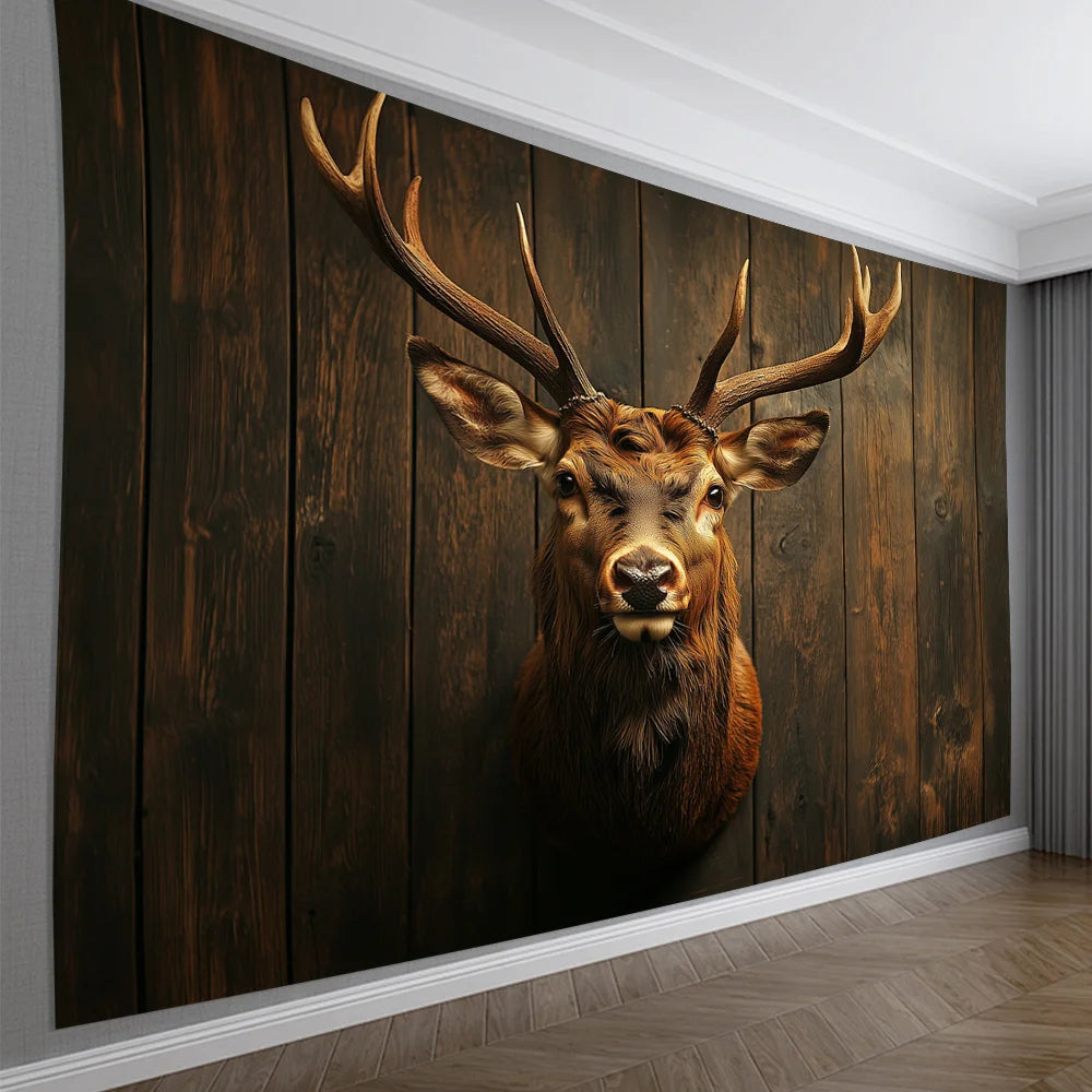 Classic Deer Head Tapestry - Elegant Polyester Wall Art for Home/Office Decor & Unique Gift, No Electricity Needed
