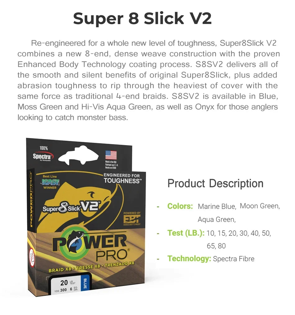 NEW POWER PRO SSV2 Braided Spectra Fishing Line - Length: 300yds, size: 10-80lb USA PE Braid Line for Sea Fishing