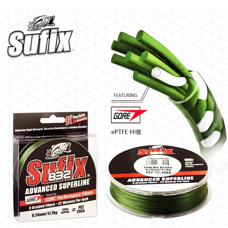 Sufix 832 Braided 8X braid Fishing Line 120M/250M