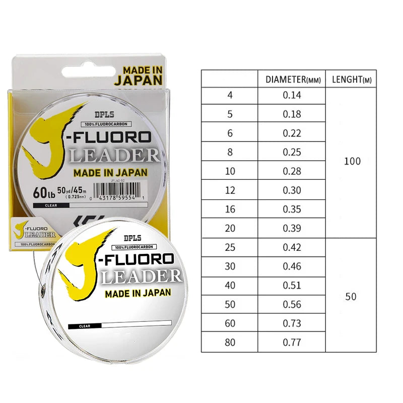 DaiwaJ-Fluorocarbon Fluorocarbon  Leader 100m 50m Sinking Clear Fluorocarbon Line Made in Japan