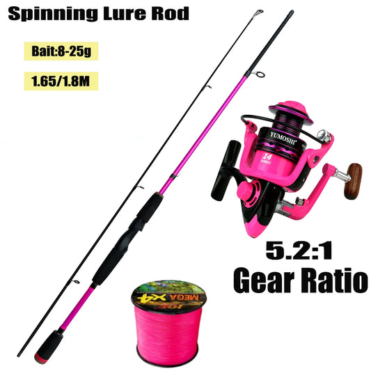 Portable Carbon Lure Fishing Rod and Reel Combo 1.65/1.8m High Speed 5.2:1 Spinning Fishing Reel With Line