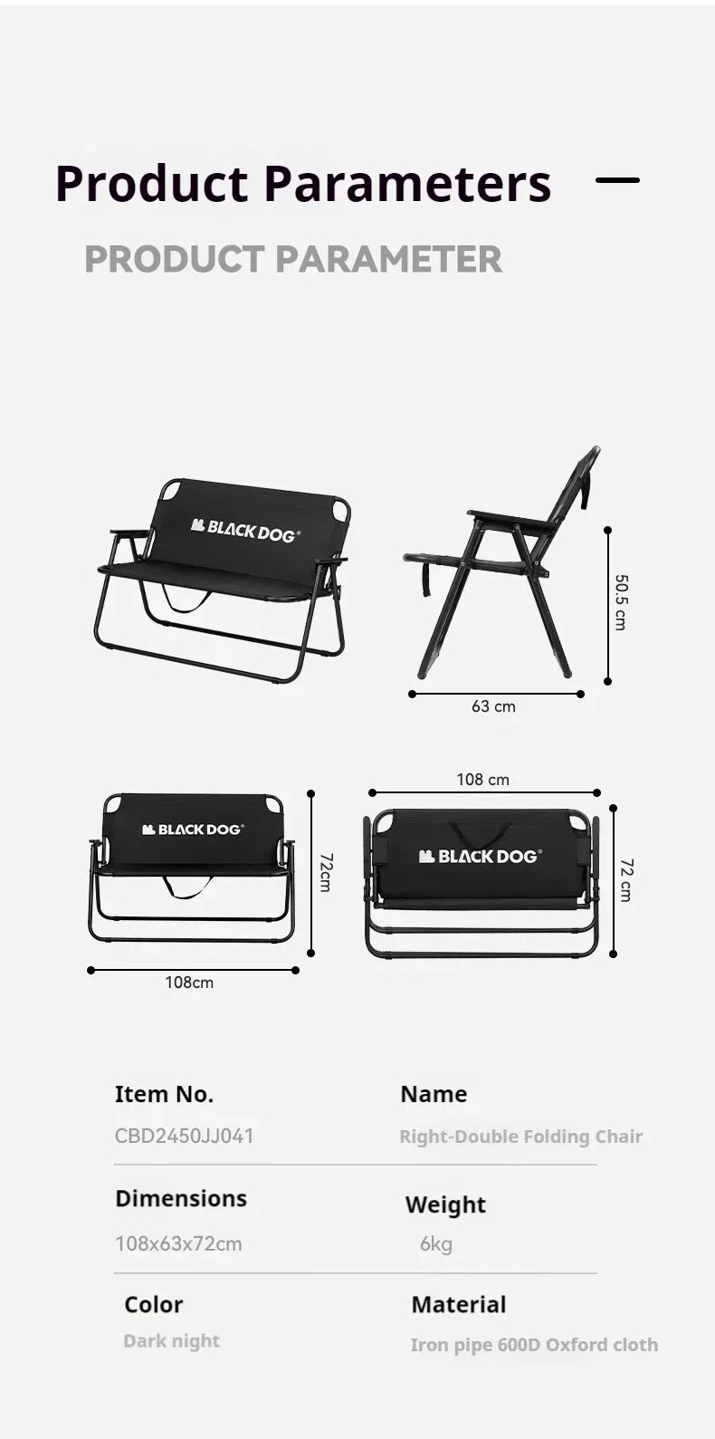 Naturehike BLACKDOG Outdoor Folding Chair Double Chair Portable Camping 600D Tear-resistant