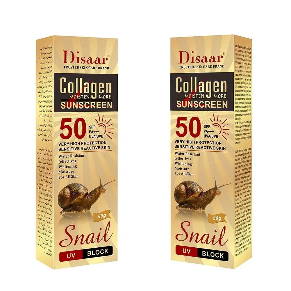 50g Collagen Snail Sunscreen Cream Protector Facial Solar Sun Block Spf 50 Gel Lotion