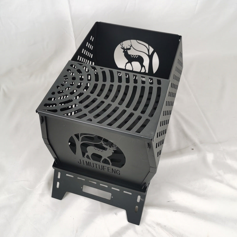 Burning Fire Table Black Plastic Spraying Movable Cold Rolled Plate Carbon Steel Deer Head Folding Stove Warm Pot Burning Pot