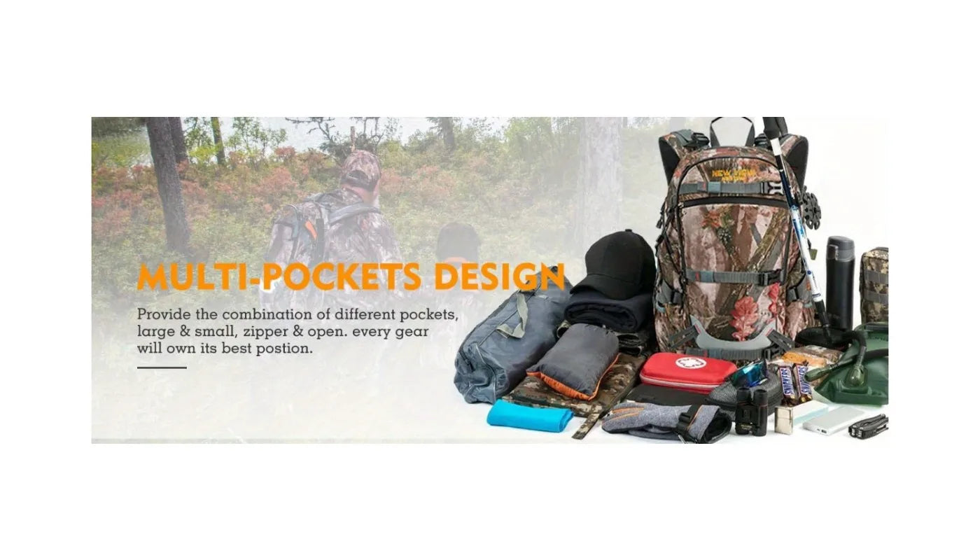 NEW VIEW 35L Hunting Backpacks for Men, Camo Hunting Backpack with Bow & Rifle Holder, Saddle Hunting Backpack for Deer, Elk