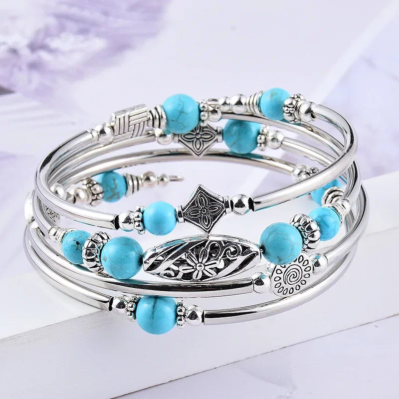 New Natural Turquoise/Tiger Pattern Wrapped Bracelet