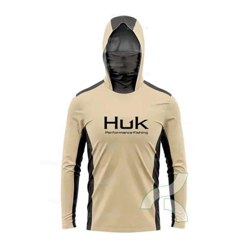 HUK Long Sleeve Anti-UV Fishing Hooded Shirts With Face Mask UPF 50+