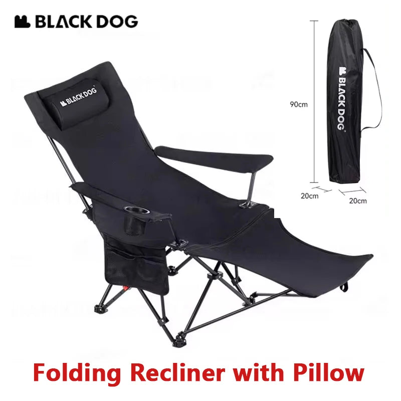 Naturehike BLACKDOG Folding Chair Recliner 4-Speed Adjustable Outdoor Camping Picnic Lounger Removable Footrest with Pillow