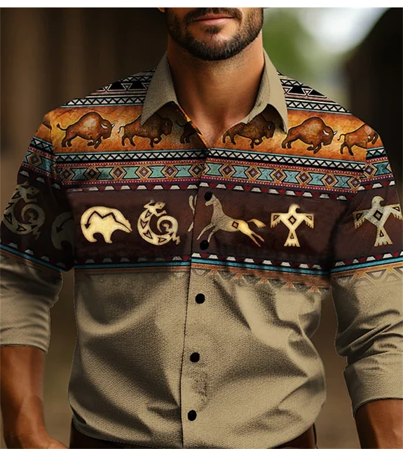 Tribal Man Long Sleeve Pearl Snaps Shirts